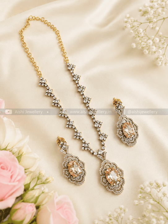 Victorian Diamond Simple Line Neck Set(champagne)-AN210
