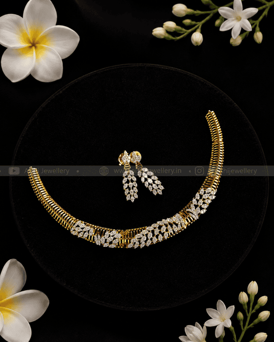Radiant Leaf Diamond Necklace Set – AN423