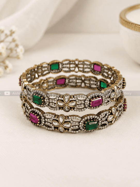 Victorian Floral Bangles (Pair)-B142
