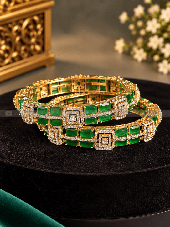 Emerald Diamond Bangles (Pair)-B236