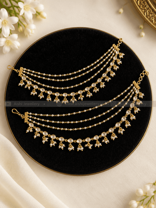 Tear drop Kundan Earchain- EC204