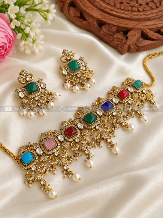 Victorian Multi Color choker Set-HN105