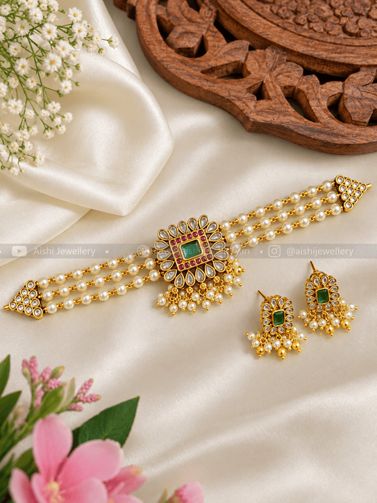 Square Pearl High Neck Choker -HN109
