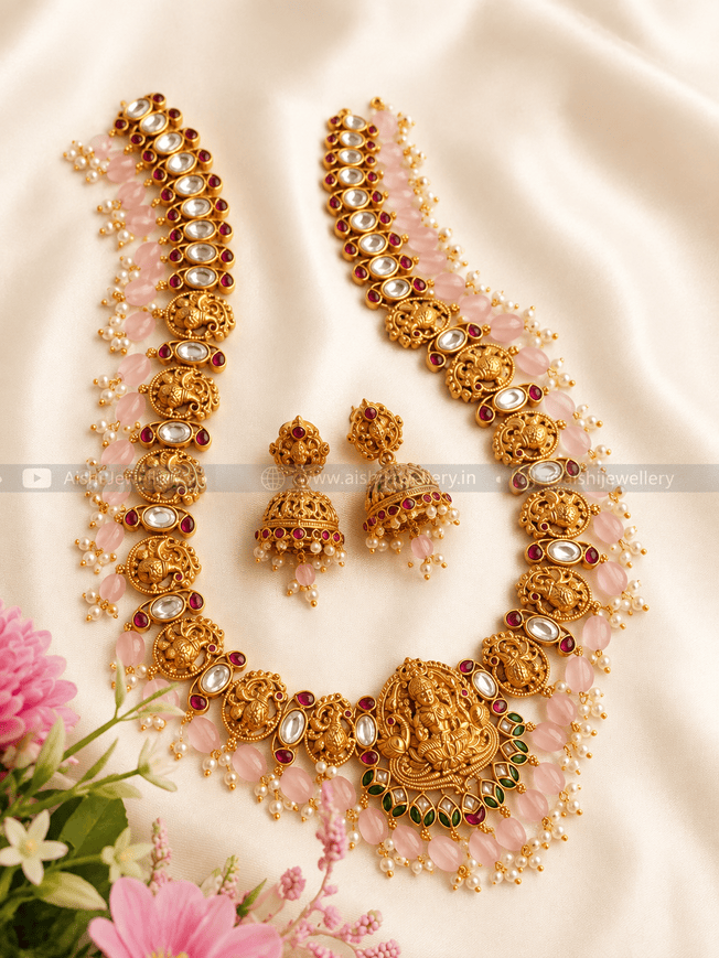 Nakshi Uncut Diamond Haram(Pink Beads)-LH210
