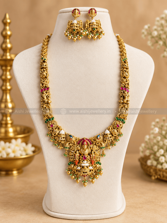 Temple Rama Divine Painted Haram(Mint Beads)-LH454