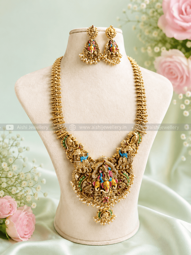 Temple Idol Hand-Painted Bridal Haram- LH472