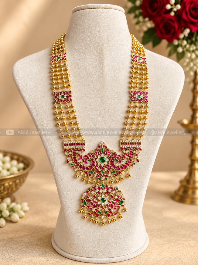 Floral Peacock Beads Haram(Jadau)-LH476