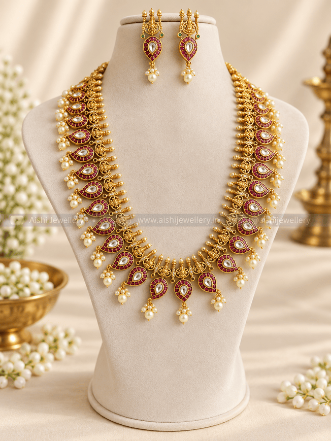 Ruby Pearl Bridal Haram Set -LH492