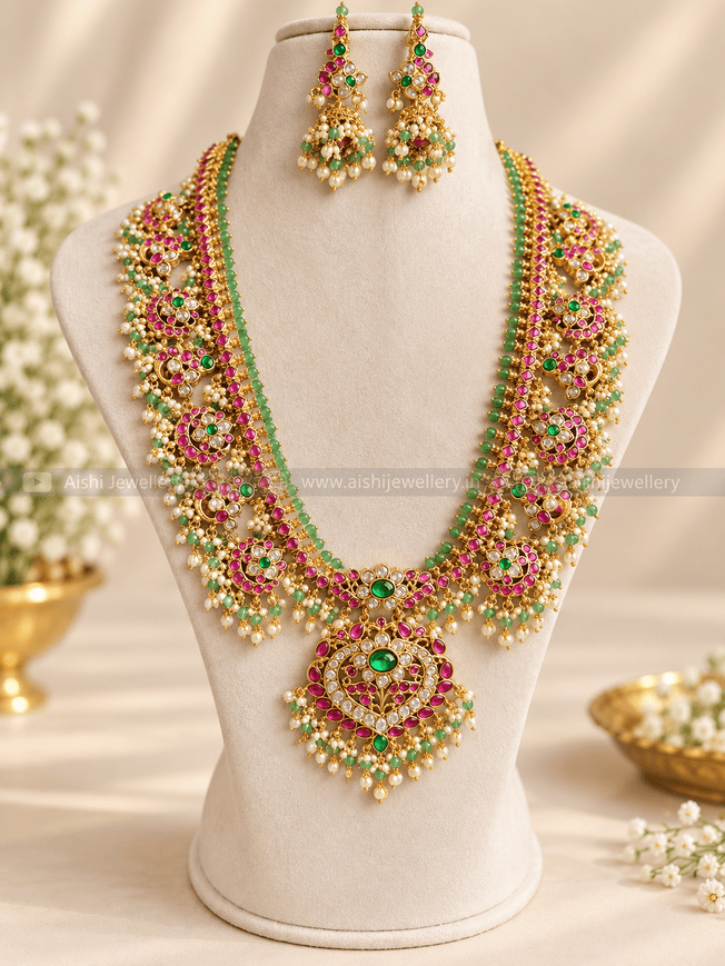 Victorian Emerald Bridal Haram Set (Jadau) -LH497