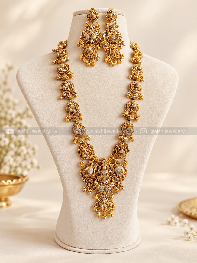 Antique Peacock Lakshmi Long Haram -LH506