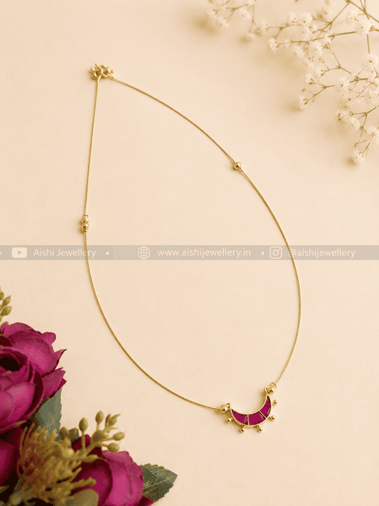 Invisible Chain with Half Moon Pendant ( Ruby)  – N637
