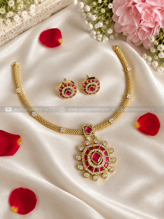 Elegant Floral Ruby Neckpiece-N796