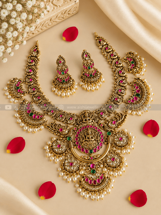 Antique Nakshi Bridal Necklace Set (Jadau)- N860