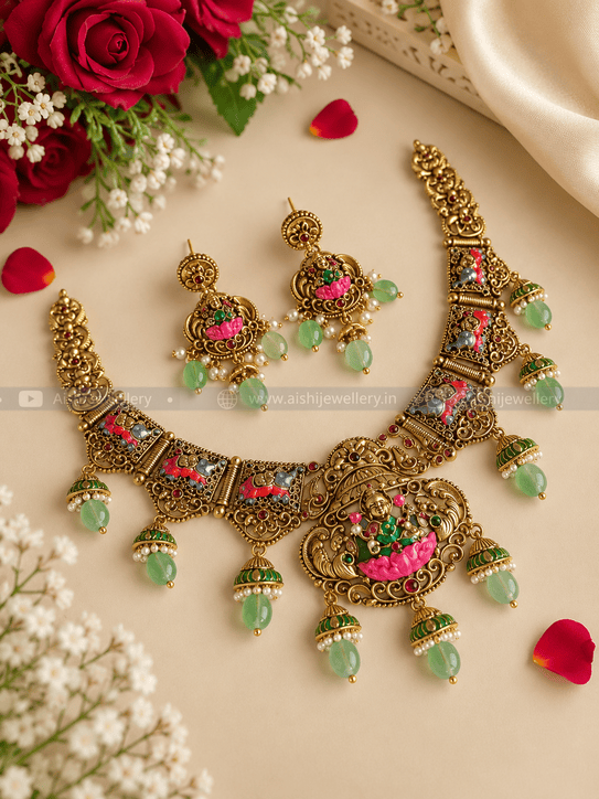 Designer Peacock Handpainted Necklace Set – N867
