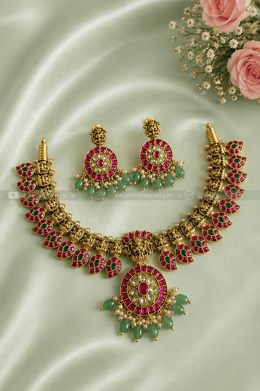 Ruby Green Temple Necklace Set-N921