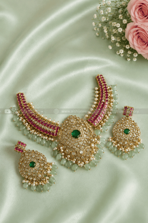 Ruby Green Emerald Necklace Set-N922