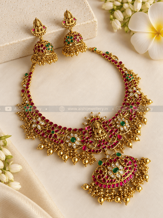 Gold Replica Jadau Necklace Set-N937