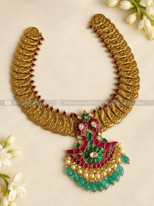 Peacock Jadau Coin Necklace -N938