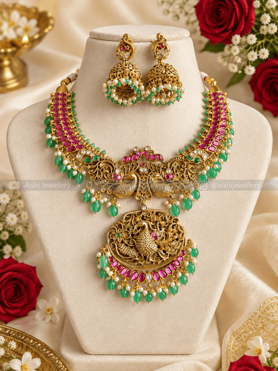 Peacock Jadu Mint Beads Necklace-N827